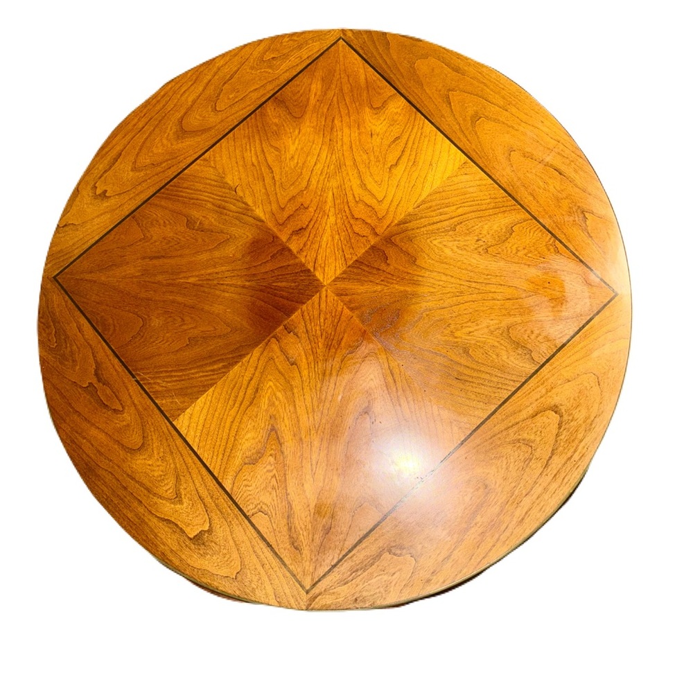 Baker furniture Mid-Century round Starburst wood Queen Anne table 25”x25” burl